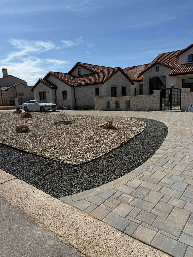 River rock xeriscape landscaping